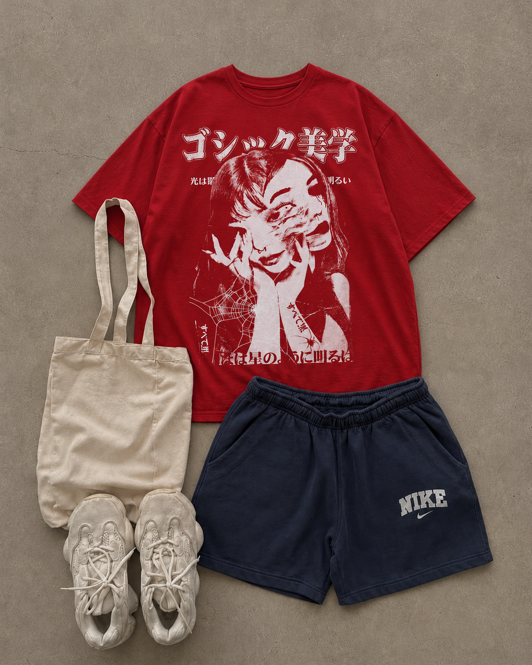 Bro & Sis Ghost Aesthetics Grapgic Tee- Red for Sis