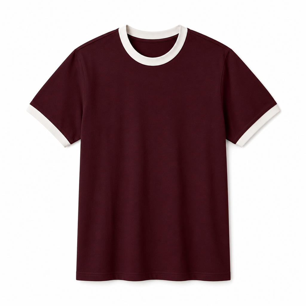 BRO & SIS™ Heavyweight Interlock Slim Fit Ringer T-Shirt – Burgundy