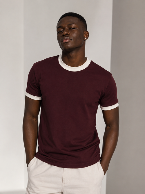 BRO & SIS™ Heavyweight Interlock Slim Fit Ringer T-Shirt – Burgundy